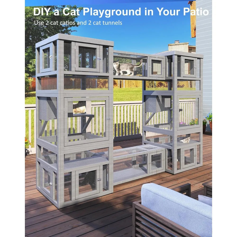 Outdoor Enclosure, 3 Tiers Cat Enclosure with Platform, Resting Box and 8 Removable Door can Connect with Cats Tunnel
