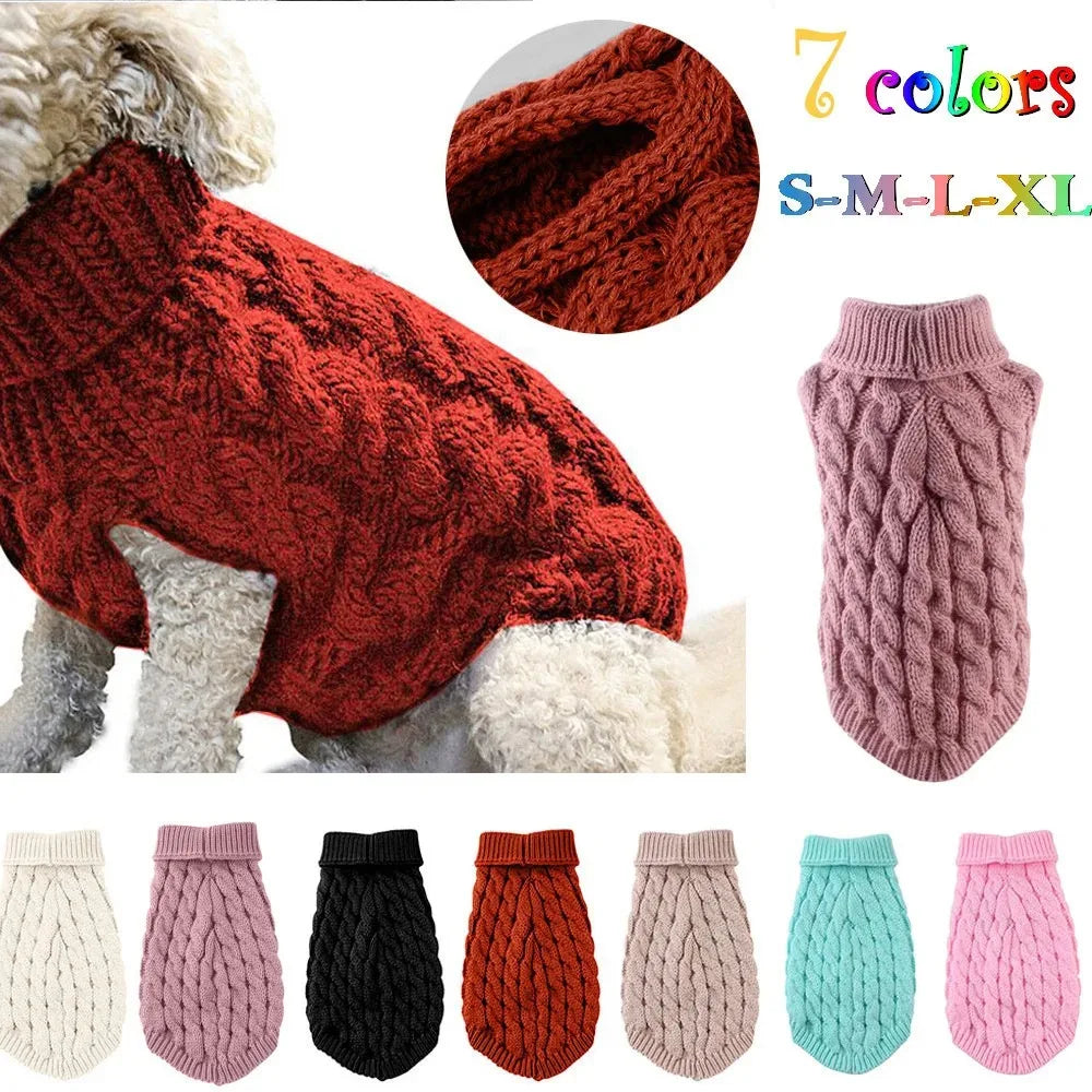 Winter Warm Dog, Cats Sweater Turtleneck, Easy Wear Open Front Pet Pullover for Small Medium Dogs, Soft Machine Washable Knit Coat