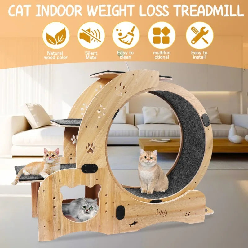 Wooden cat fitness wheel, cat running and walking wheel indoor cat furniture ,cat toys pet fitness equipment