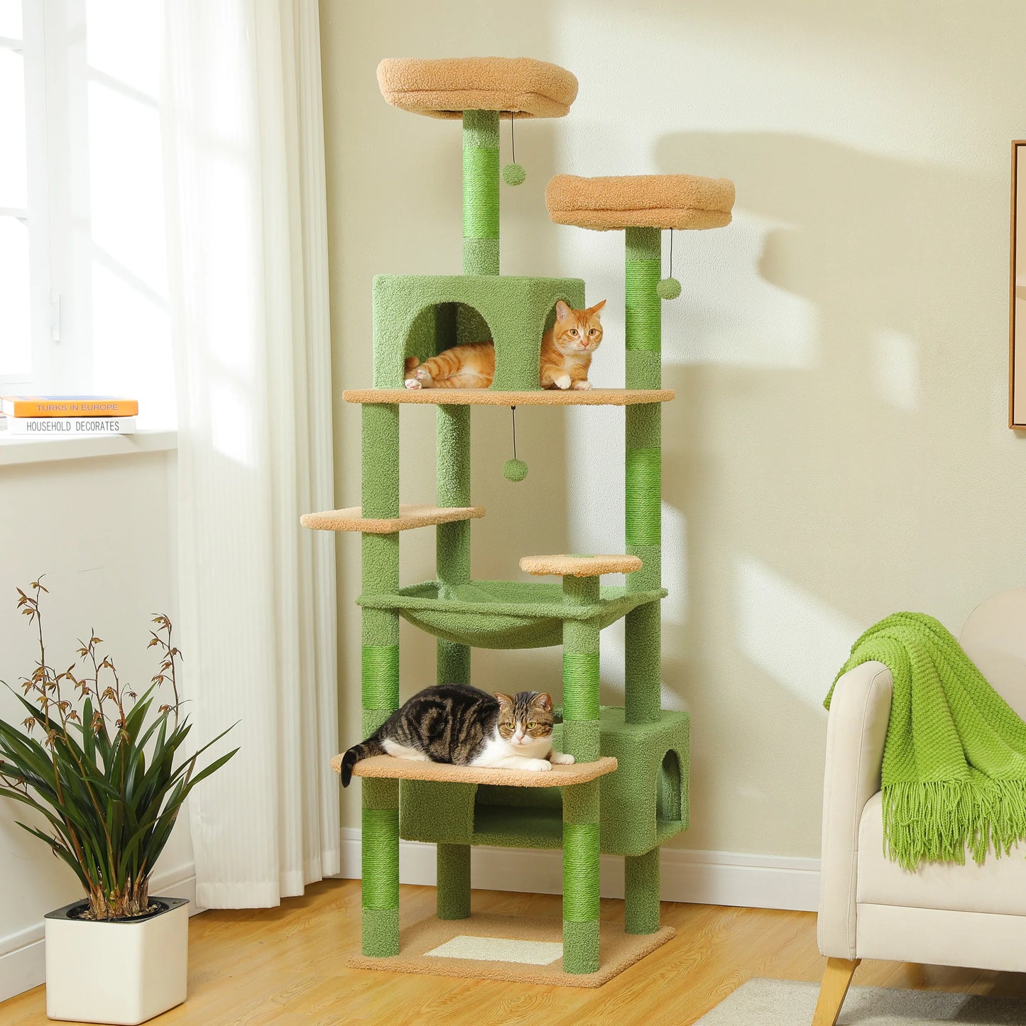 Multi-Level Cat Tree Tower with Scratching Posts &  Board , Hammock, Cat Condo, Spacious Top Perch,Dangling Balls for Indoor Cats