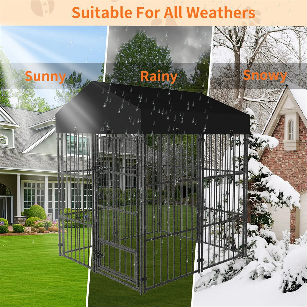 Heavy Duty Large Dog Kennel, Pet Welded Metal Playpen,  Animal Cage with Roof Cover, Pet Run Enclosure , Playpen House Outdoor or Indoor