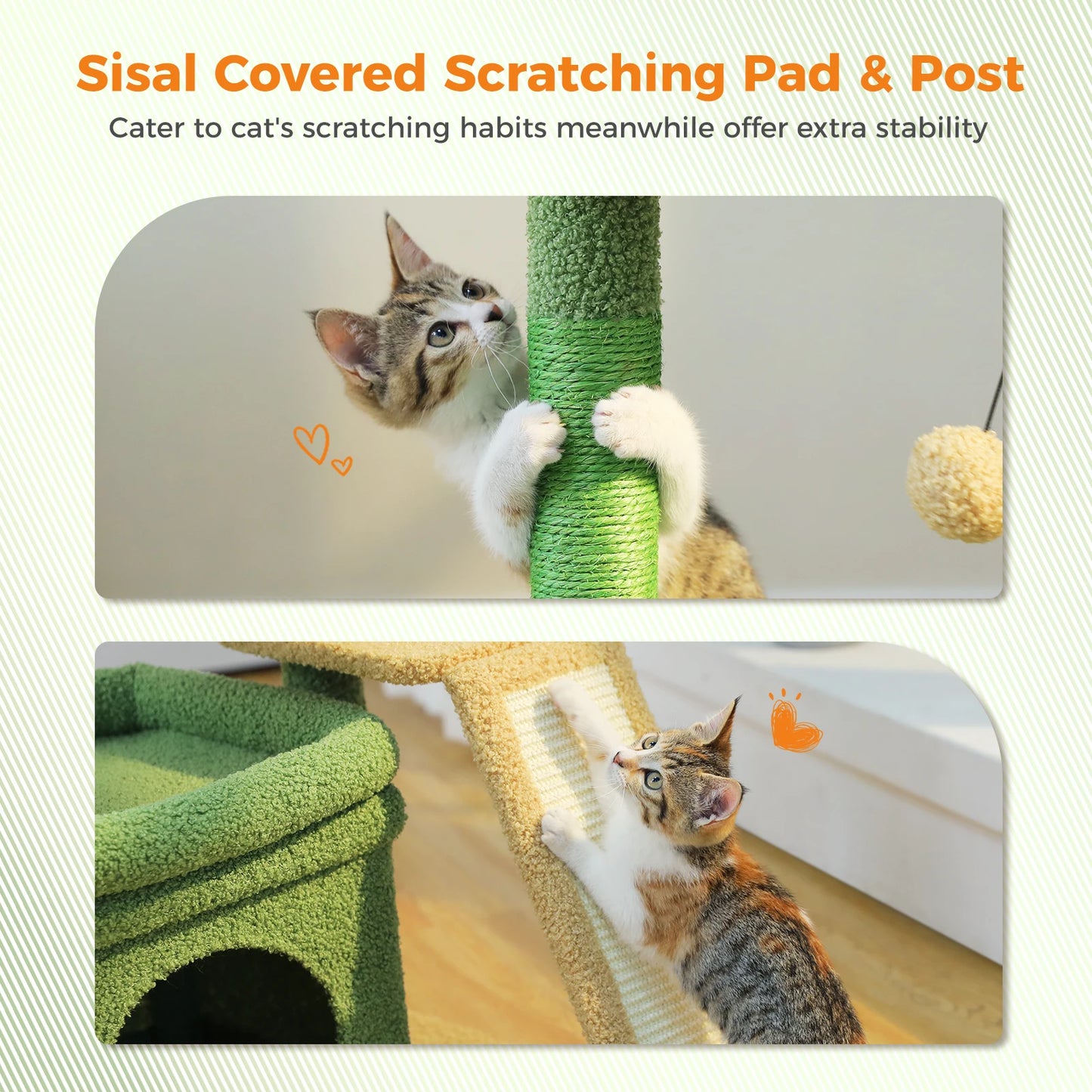 Small Cat Tree for Indoor Cat, Tower with Sisal Scratching Post and Pad, Wide Top Perch , Large Cat Condo ,Cat Scratchers, Cat Toys