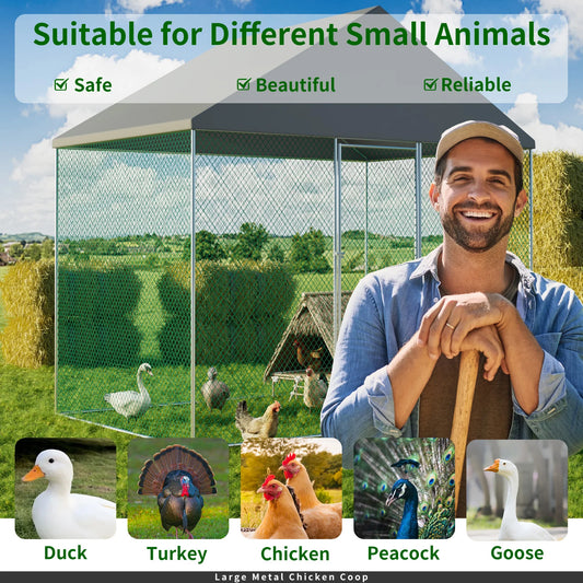 XXL XL Large Outdoor Chicken Run Coop Heavy Duty Walk-In Chicken Coop Run Cage Duck Goose Pen Fence with Lockable Door