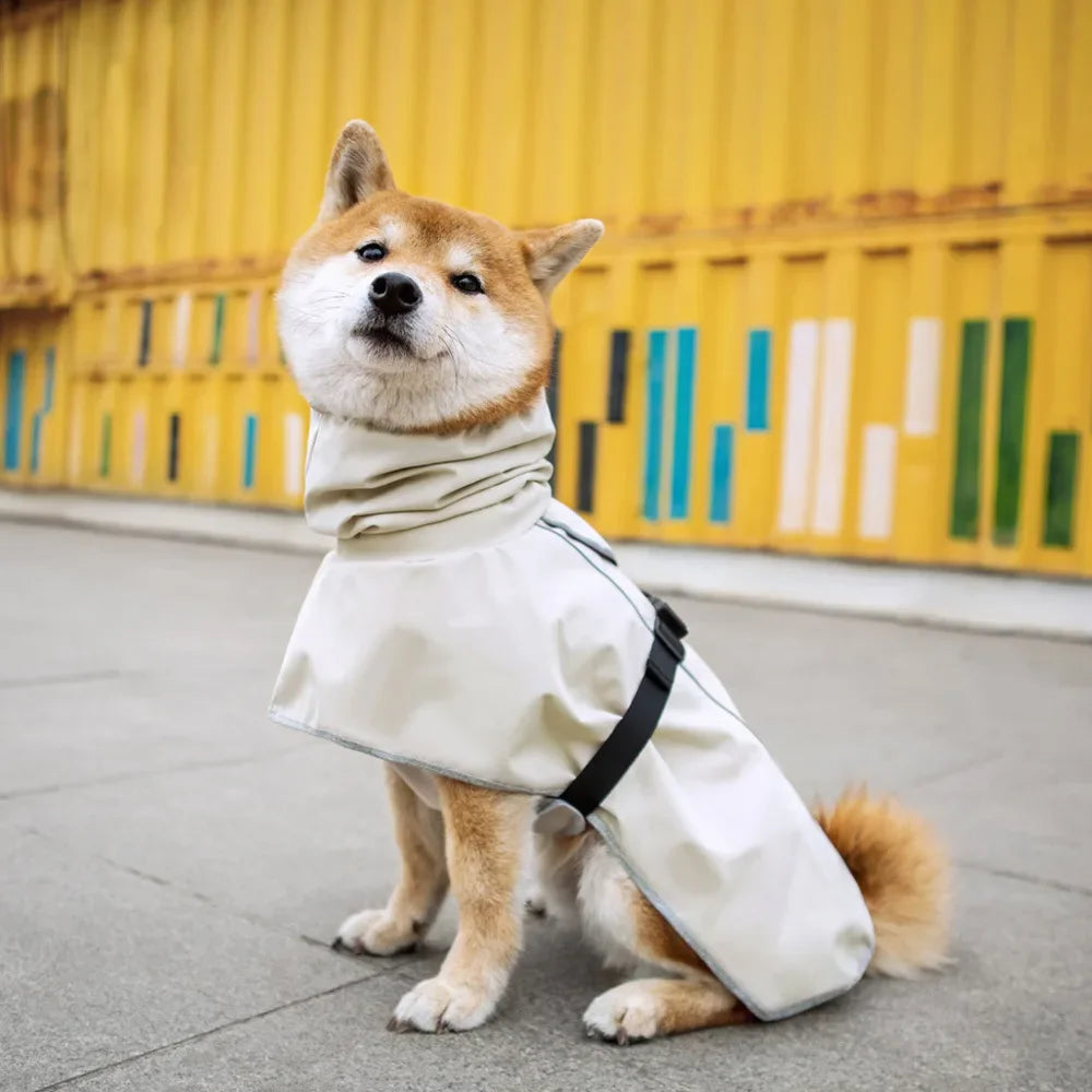 Reflective Dog Raincoat with Adjust Hood, Pet Poncho Body Coverage ,Turtleneck Waterproof Dog Rain Jacket for Medium Large Dogs