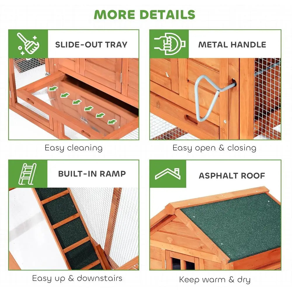 Wooden Chicken Coop, Large Dual-Deck  with Garden Bed, Nesting Boxes, Removable Trays, and Ramps for Backyard, 123L x 27.5W x 42.5