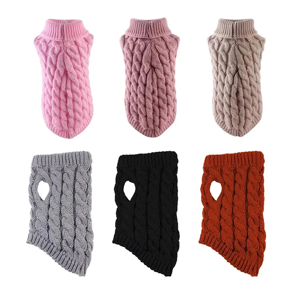 Winter Warm Dog, Cats Sweater Turtleneck, Easy Wear Open Front Pet Pullover for Small Medium Dogs, Soft Machine Washable Knit Coat