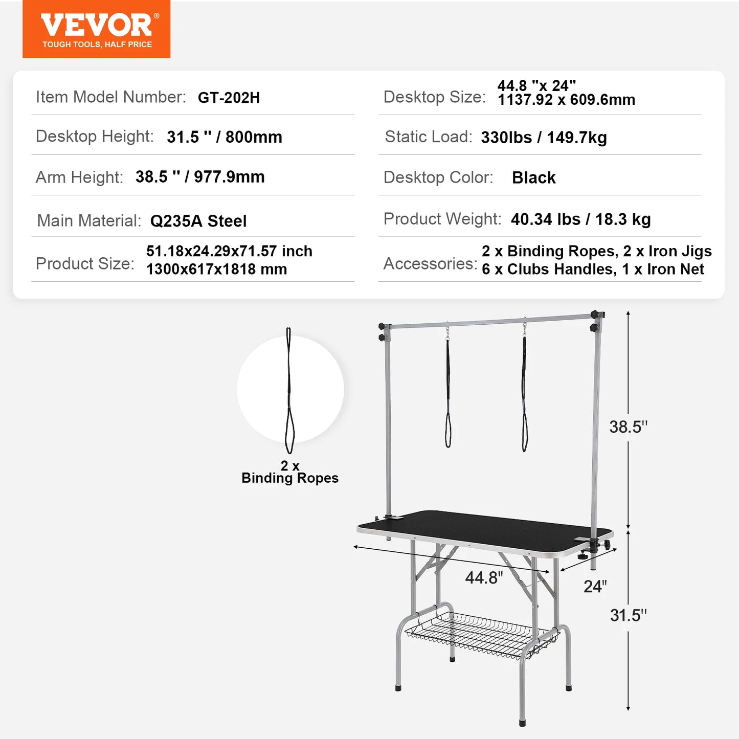 Pet Grooming Table Two Arms with Clamp, Dog Grooming Station Foldable Stand for Medium Small Dogs with Grooming Loop
