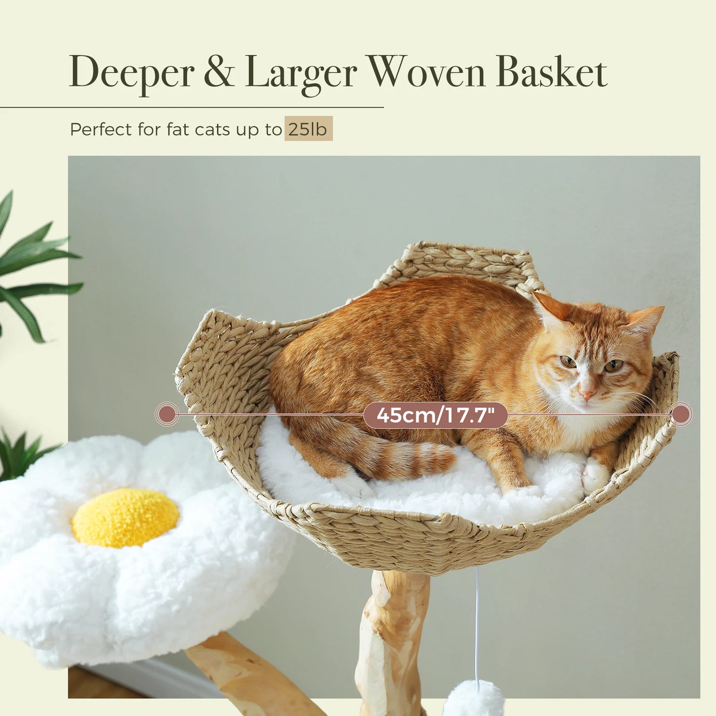 Solid Wood Cat Tree, Modern Cat Tower with Spacious Cat Condo, Flower Perches, Fun Pompom, Double Comfort Perfect for Indoor Kittens