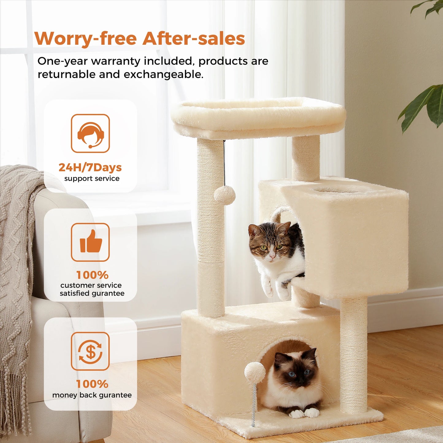 Large Cat Tree for Indoor Cats , Multi-Level Cat Tower with Spacious Condos , Sisal Scratching Pad, Kitten House, Accessories Cat Toys