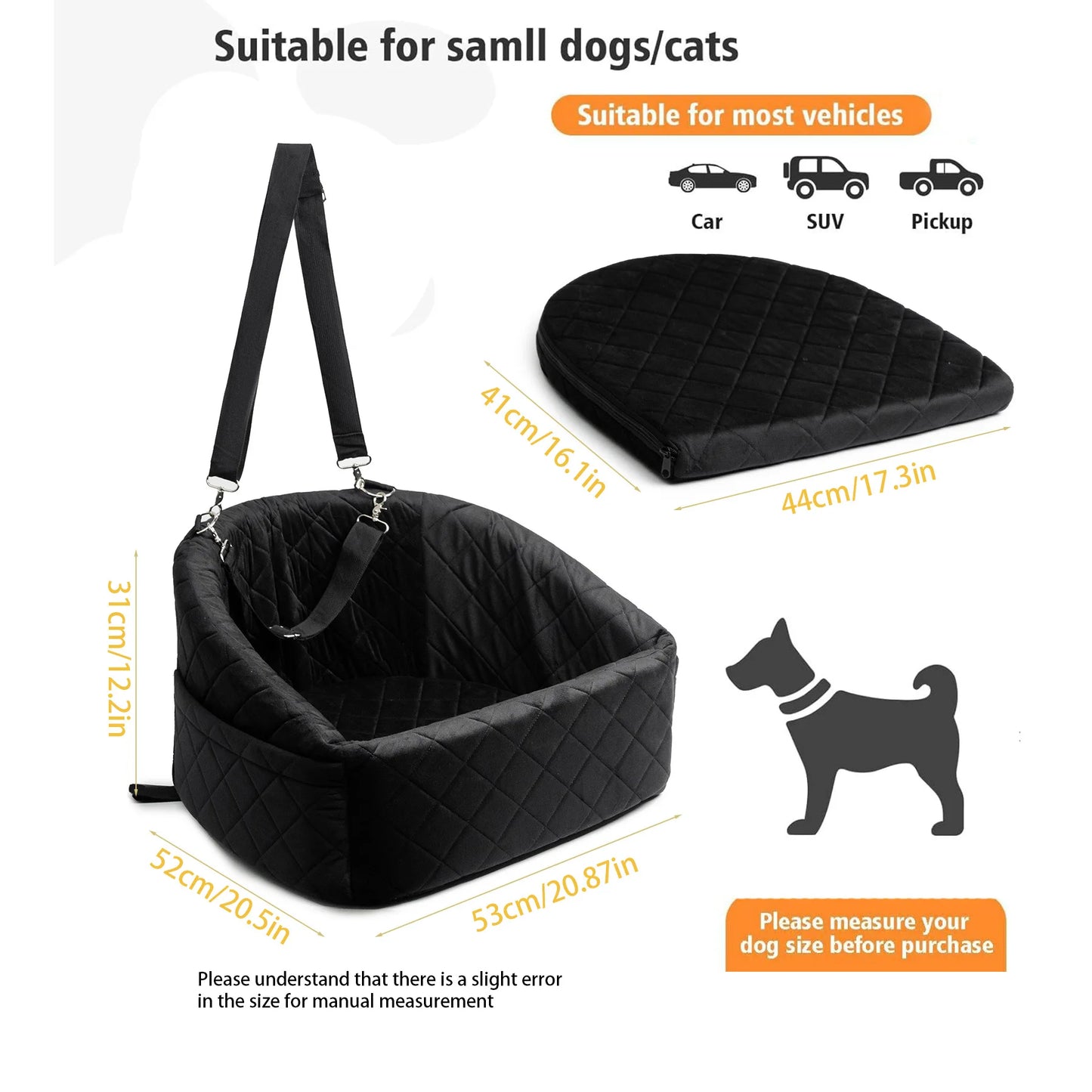 Popular Pet Car Seat, Removable Washable, Small Medium Dogs, Pet Travel Safety Seat