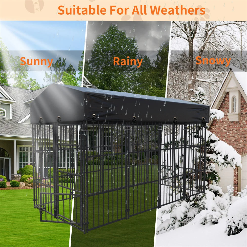 Heavy Duty Large Dog Kennel, Pet Welded Metal Playpen,  Animal Cage with Roof Cover, Pet Run Enclosure , Playpen House Outdoor or Indoor