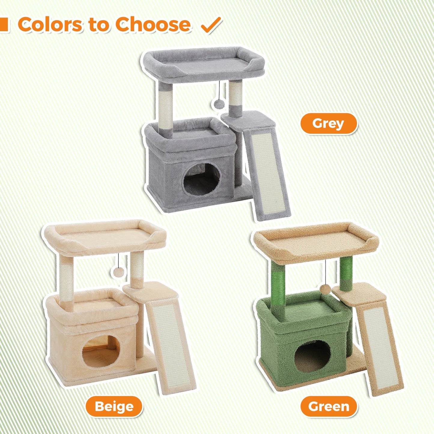 Small Cat Tree for Indoor Cat, Tower with Sisal Scratching Post and Pad, Wide Top Perch , Large Cat Condo ,Cat Scratchers, Cat Toys