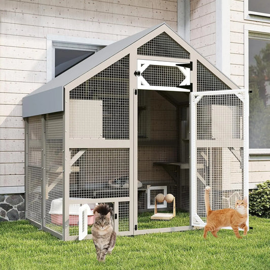 71" H Catio Outdoor Cat Enclosure Weatherproof, Large Walk-in Cat House Attached Window for Multiple Cats, Customized