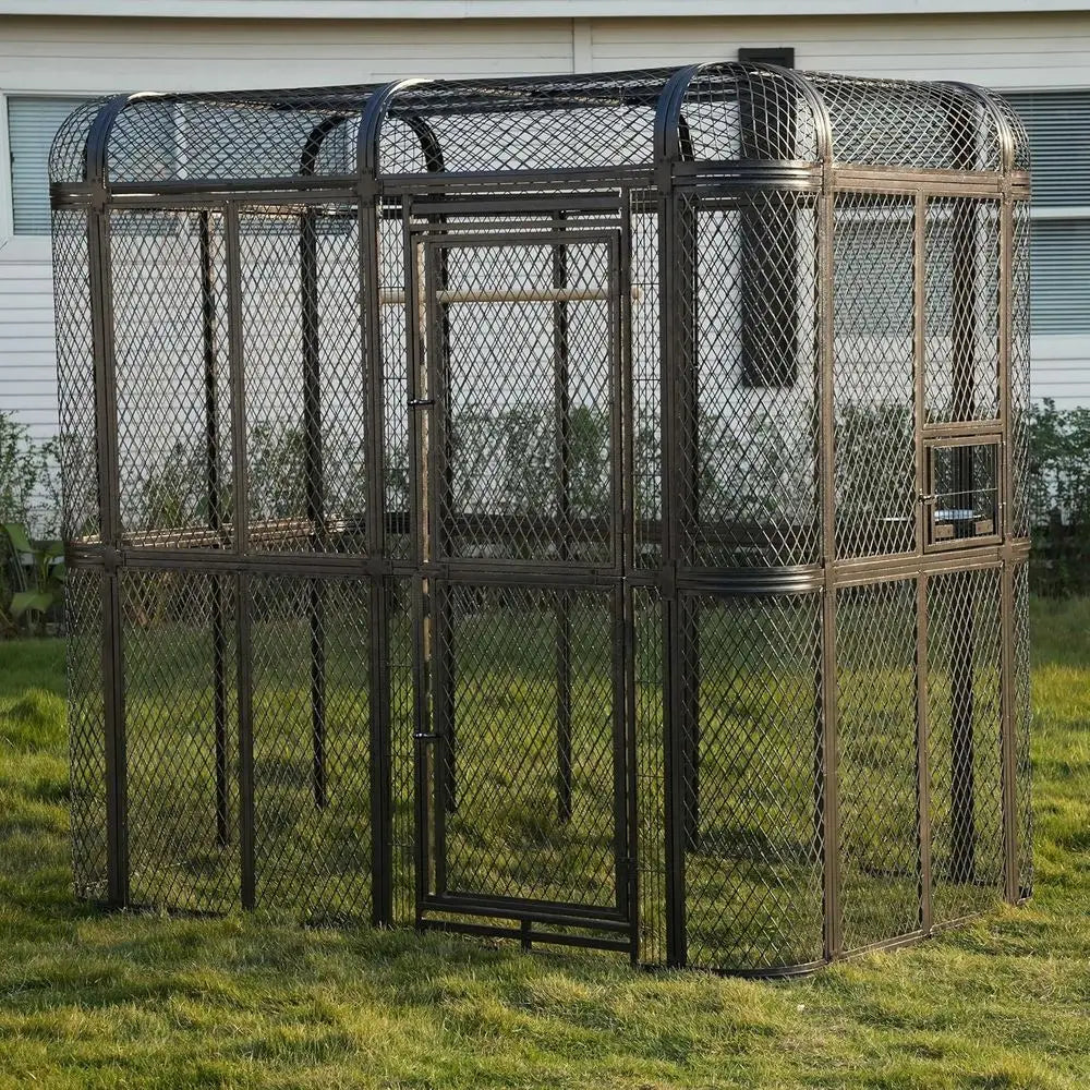 Outdoor Parrot Cage, 6.4x3.87x5.91ft, Silver, for Macaw, Budgie, Conure, Lovebird, Parakeet, Cockatiel. Heavy Duty