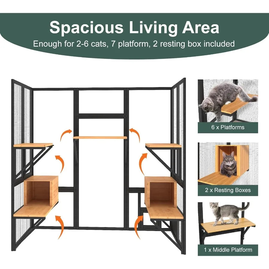 Large Outdoor Cat Enclosure for Multiple Cats with Walk-In Access , Waterproof Cover and Sunlight-Reflective Roof Features 7 Plate