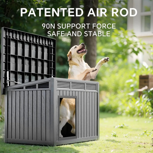 Large Weatherproof Dog House with Removable Roof, Outdoor Indoor Kennel for Small to Large Dogs (Gray, 42.87x32.95x31.61")