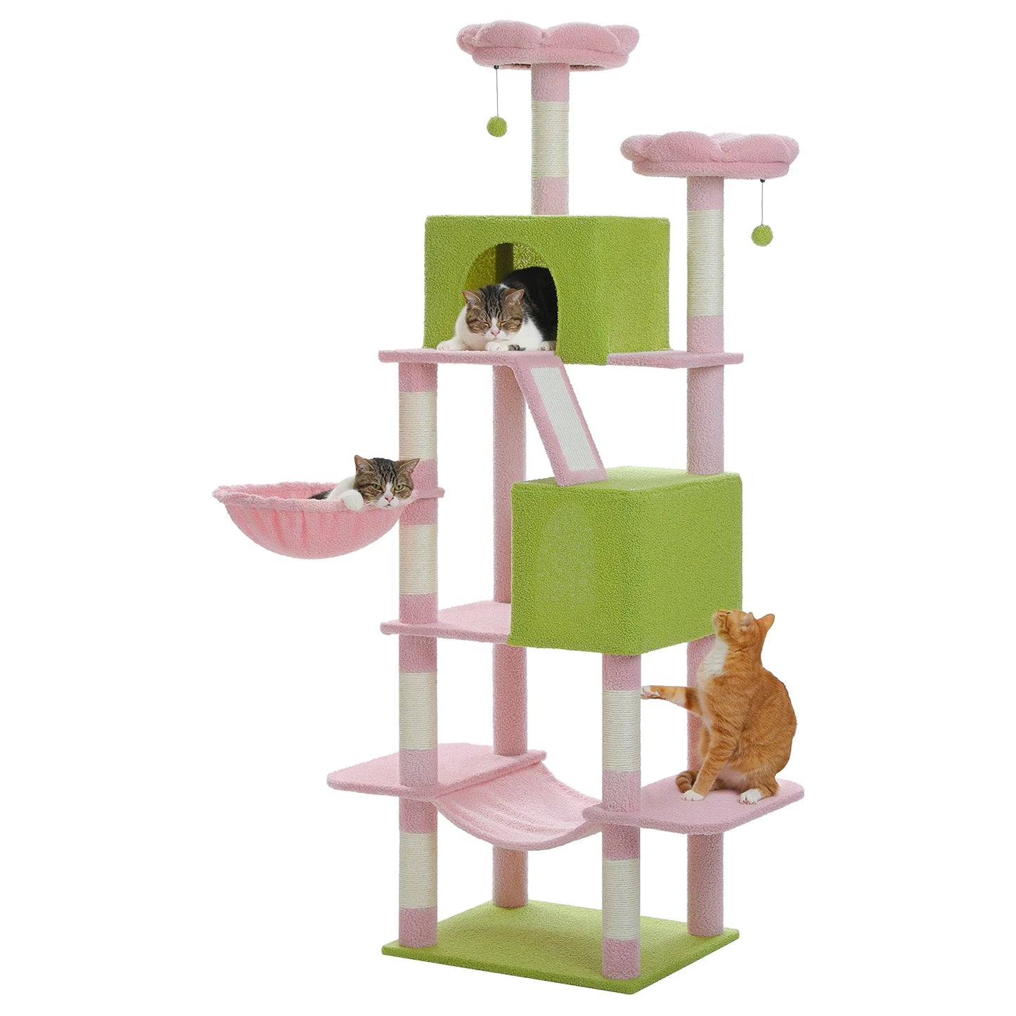 Tall Cat Tree with Scratching Posts Cozy Hammock Top Perch Multi-Level Large Cat Tower Spacious Cat Condo for Indoor Cat Toys