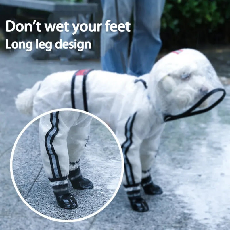 Dog Raincoat, Puppy Four Feet Hooded Transparent Waterproof Windproof Teddy ,Small , Large Dogs Rain Out Clothes For Pets