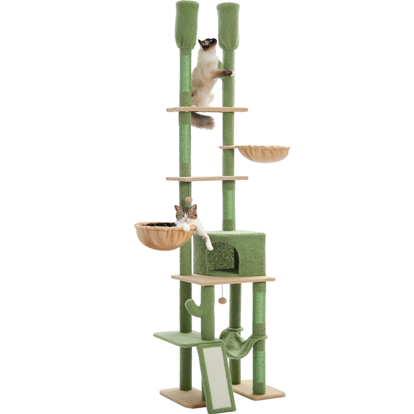 Cactus Cat Tree Floor to Ceiling, Cat Tower 7 Tiers, Cat Climbing Tree with Cozy Hammocks and Condos 5 Platforms, Scratching Posts