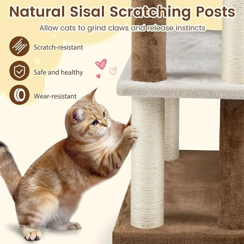 Compact 28 Cat Tower with Sisal Posts, Multi-Level Platforms and Cozy Top for Senior Cats