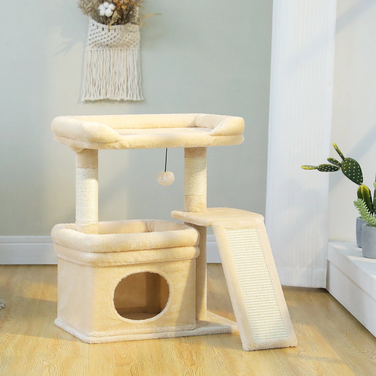 Small Cat Tree for Indoor Cat, Tower with Sisal Scratching Post and Pad, Wide Top Perch , Large Cat Condo ,Cat Scratchers, Cat Toys