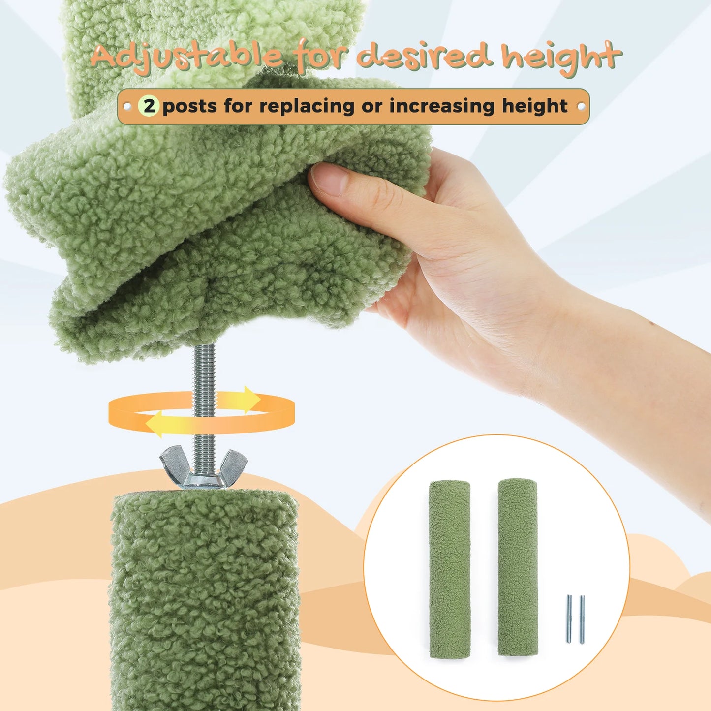 Cactus Cat Tree Floor to Ceiling, Cat Tower 7 Tiers, Cat Climbing Tree with Cozy Hammocks and Condos 5 Platforms, Scratching Posts