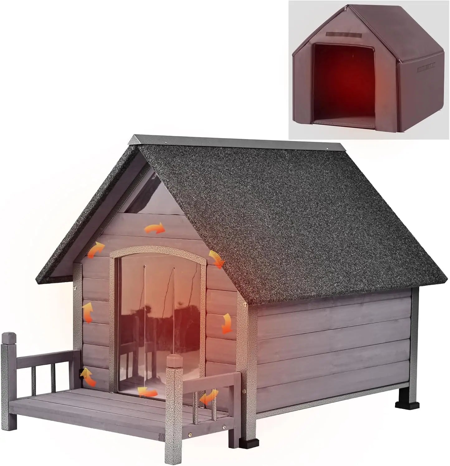 Dog House Outdoor with Metal Frame, Insulated Dog Kennel Outside for Small to Medium Breed, 45' Weatherproof Large Dog