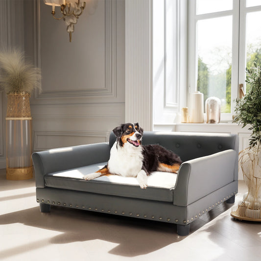 Elevated Dog Bed , Sofa Microfiber Leather Cover,  Luxurious Extra Large Pet Snuggle Lounge Chair with Removable Cushion