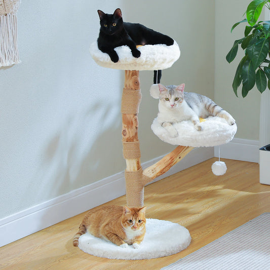Flower Cat Tree for Indoor Cats ,  Modern Wood Cat Tower with 2 Perches , Sisal Scratching Post Scraper for Cats