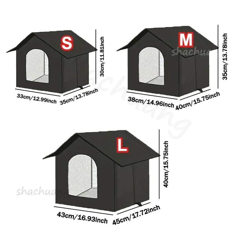 Large Outdoor Insulated Cat & Dog House -Winter Warm Elevated Shelter with Curtain Roof, Sturdy Zipper-Access Door & Stable Base
