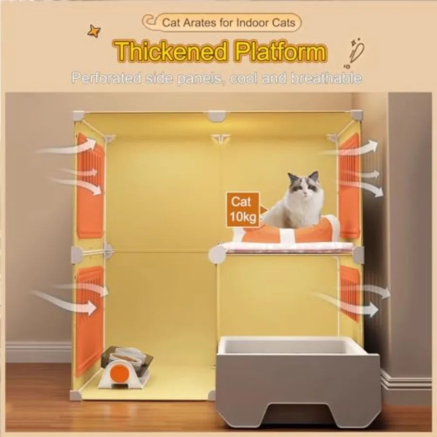 Large Cat Cage with Wheels for Balcony or Indoor Use, PVC Board Construction Easy to Clean Includes Litter Box Size B-71x46x110c