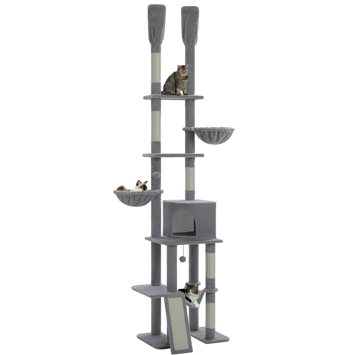 Cactus Cat Tree Floor to Ceiling, Cat Tower 7 Tiers, Cat Climbing Tree with Cozy Hammocks and Condos 5 Platforms, Scratching Posts