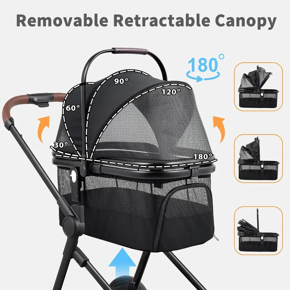 Foldable Double Pet Stroller for 2 Small Medium Cats Dogs, Lightweight Single and Double Integrated Pet Stroller