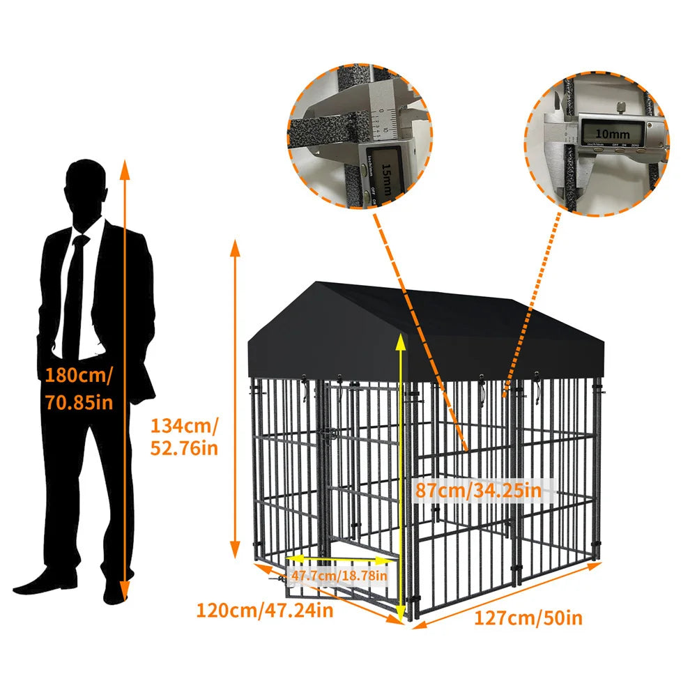 Heavy Duty Large Dog Kennel, Pet Welded Metal Playpen,  Animal Cage with Roof Cover, Pet Run Enclosure , Playpen House Outdoor or Indoor