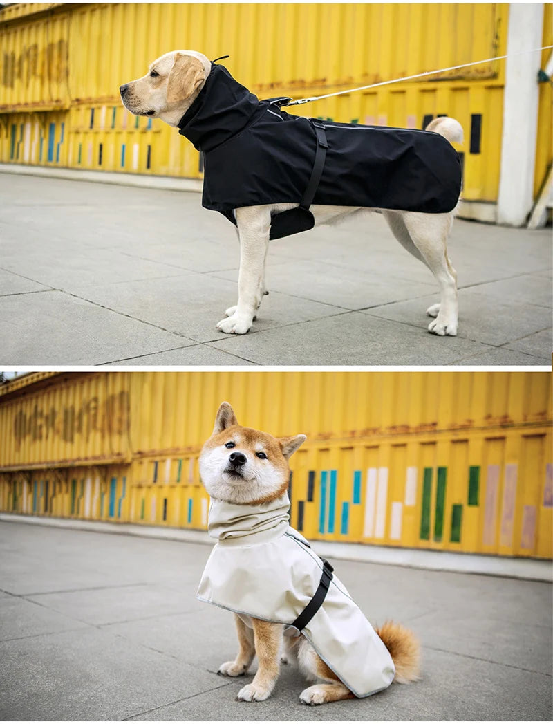 Reflective Dog Raincoat with Adjust Hood, Pet Poncho Body Coverage ,Turtleneck Waterproof Dog Rain Jacket for Medium Large Dogs