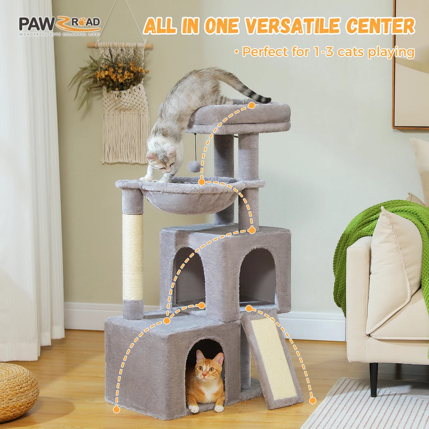 Large Cat Tree for Indoor Cats , Multi-Level Cat Tower with Spacious Condos , Sisal Scratching Pad, Kitten House, Accessories Cat Toys