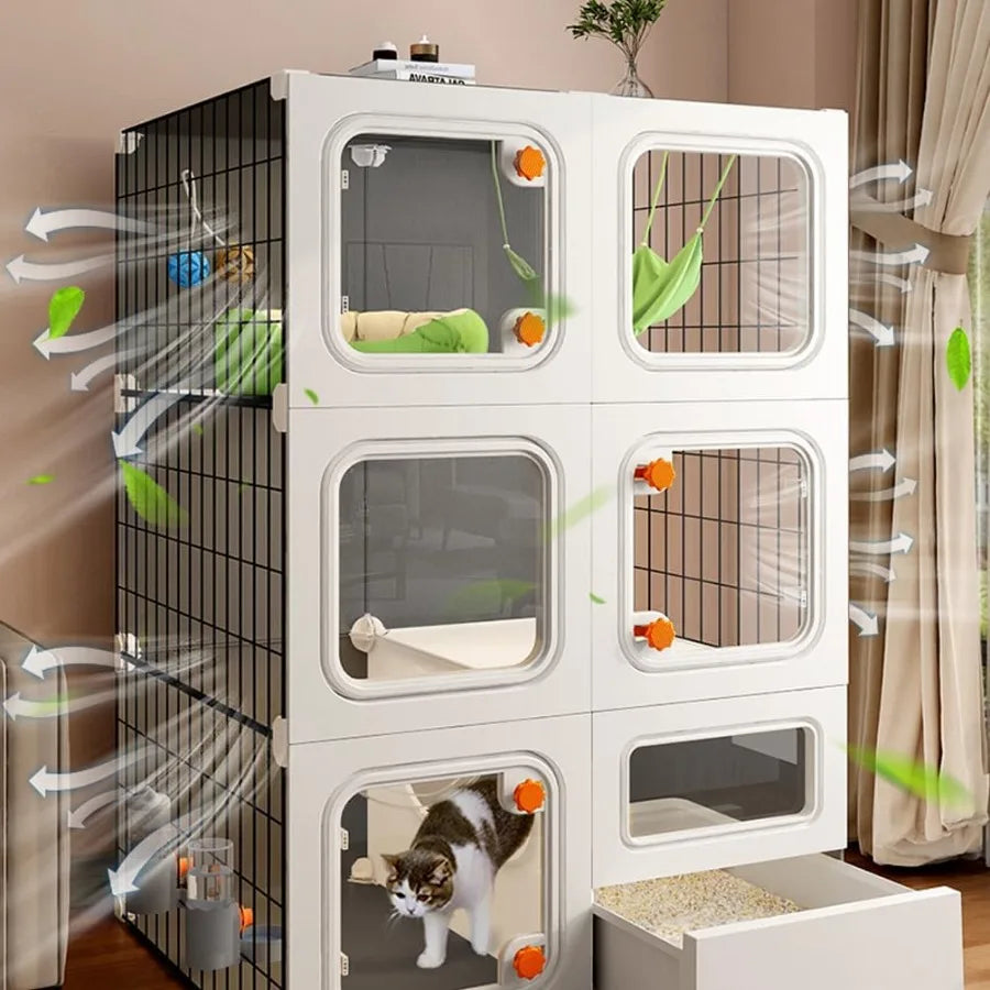 Cat Cage Enclosure with Litter Box, Cat Playpen Detachable Metal, Cat Cage Indoor and Outdoor, Ferret Cage, Rabbit Cage
