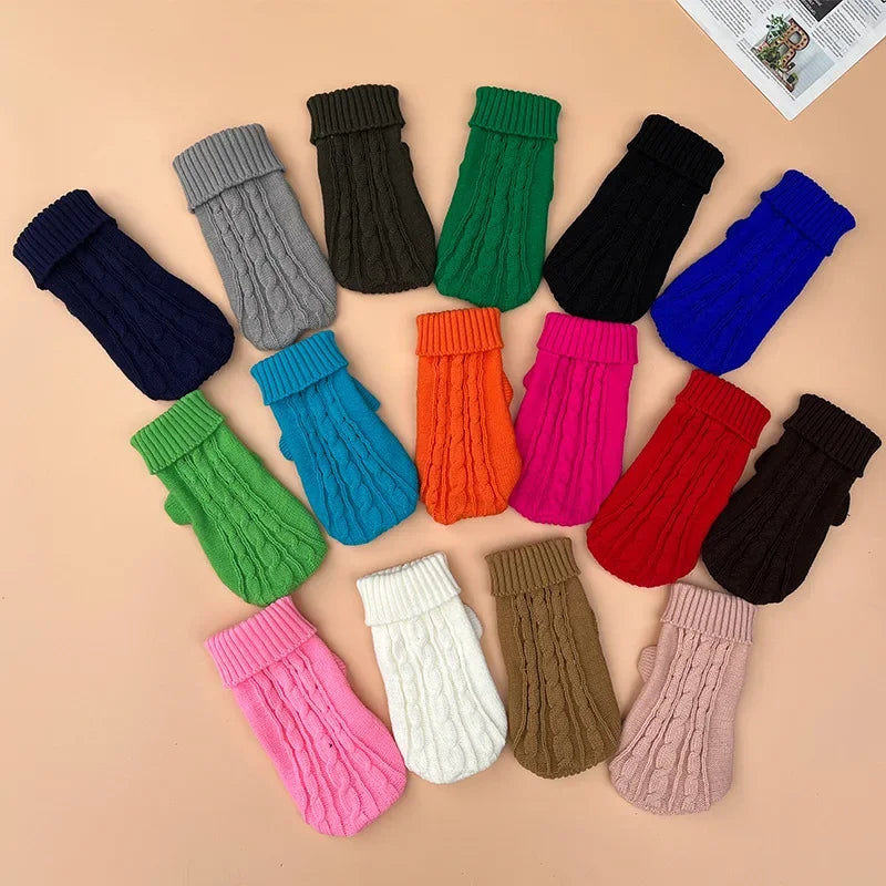 Pure Color Small Medium Pet Dog Sweaters Winter Pet Clothes Warm Sweater Coat Outfit for Cats Clothes Woolly Soft Dog