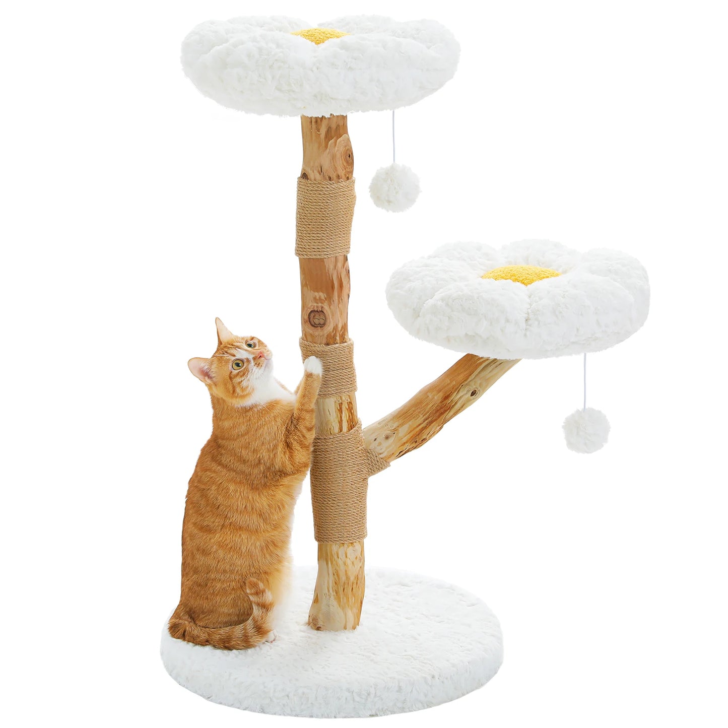 Flower Cat Tree for Indoor Cats ,  Modern Wood Cat Tower with 2 Perches , Sisal Scratching Post Scraper for Cats