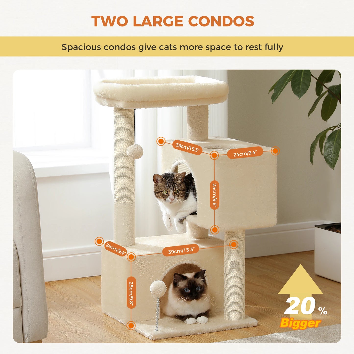 Large Cat Tree for Indoor Cats , Multi-Level Cat Tower with Spacious Condos , Sisal Scratching Pad, Kitten House, Accessories Cat Toys