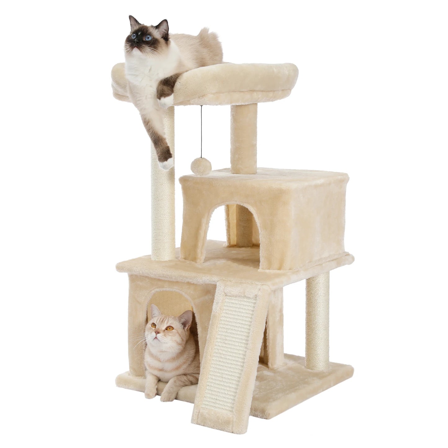 Small Cat Tree Tower with Scratching Pad, Two Large Condos, Cat Scratching Post for Indoor, Kitten House Bed, Cat Accessories