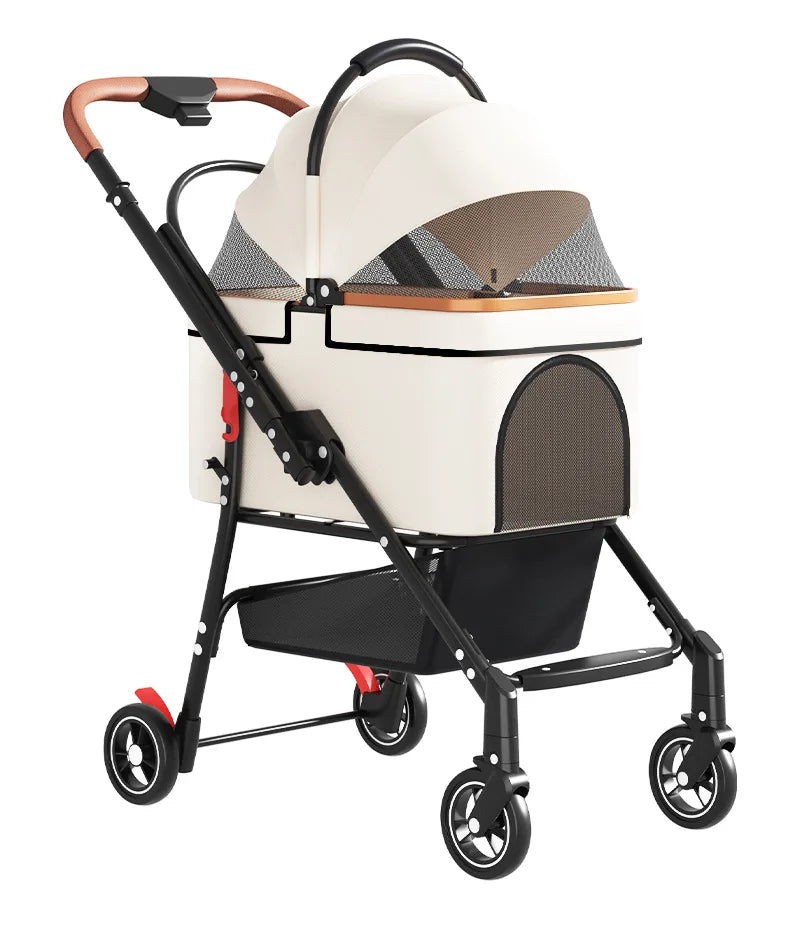 2 in 1 Foldable Pet Travel Carrier for Small/Medium Dogs Cats up to 50lbs, Detachable Portable Pet Bag stroller pet ,【One-Pull Open】
