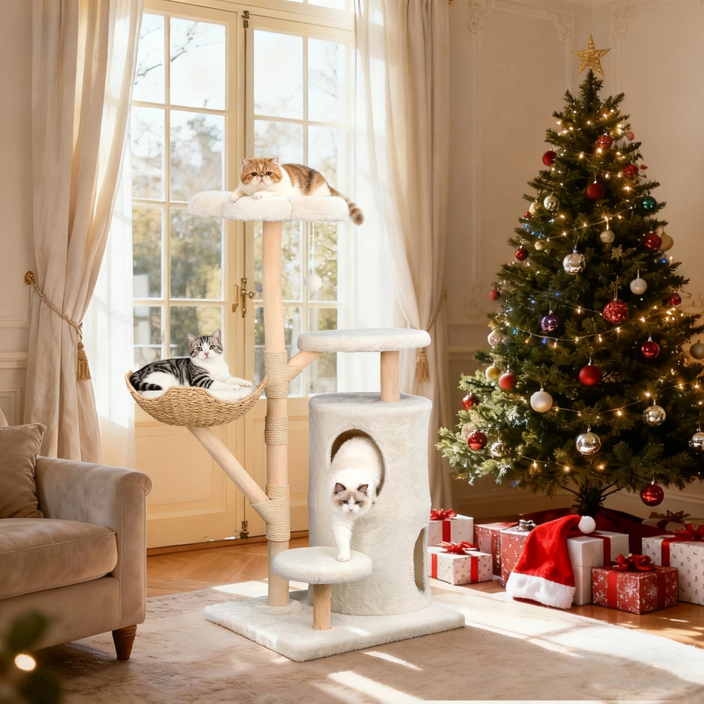 Modern Cat Tree Tower, Branch luxury Cat Condo, Wood Cat Tower, Cat Scratching Tree, Cat Condo, Cat Lover Gift, Luxury Cat