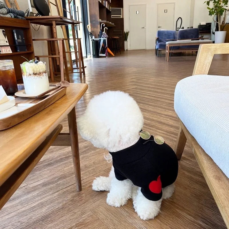 Winter Dog Shirt Heart-shaped Patch, Embroidery Sweatshirt, Chihuahua Breathable Warm Shirt, Puppy Outdoor Clothes