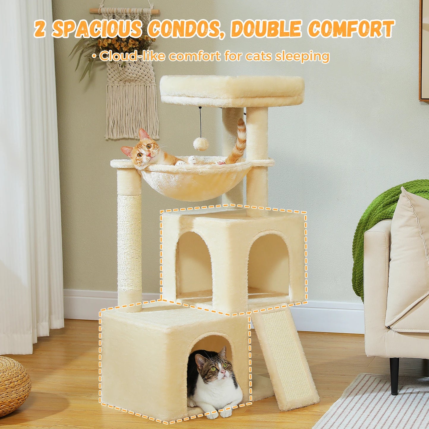 Large Cat Tree for Indoor Cats , Multi-Level Cat Tower with Spacious Condos , Sisal Scratching Pad, Kitten House, Accessories Cat Toys