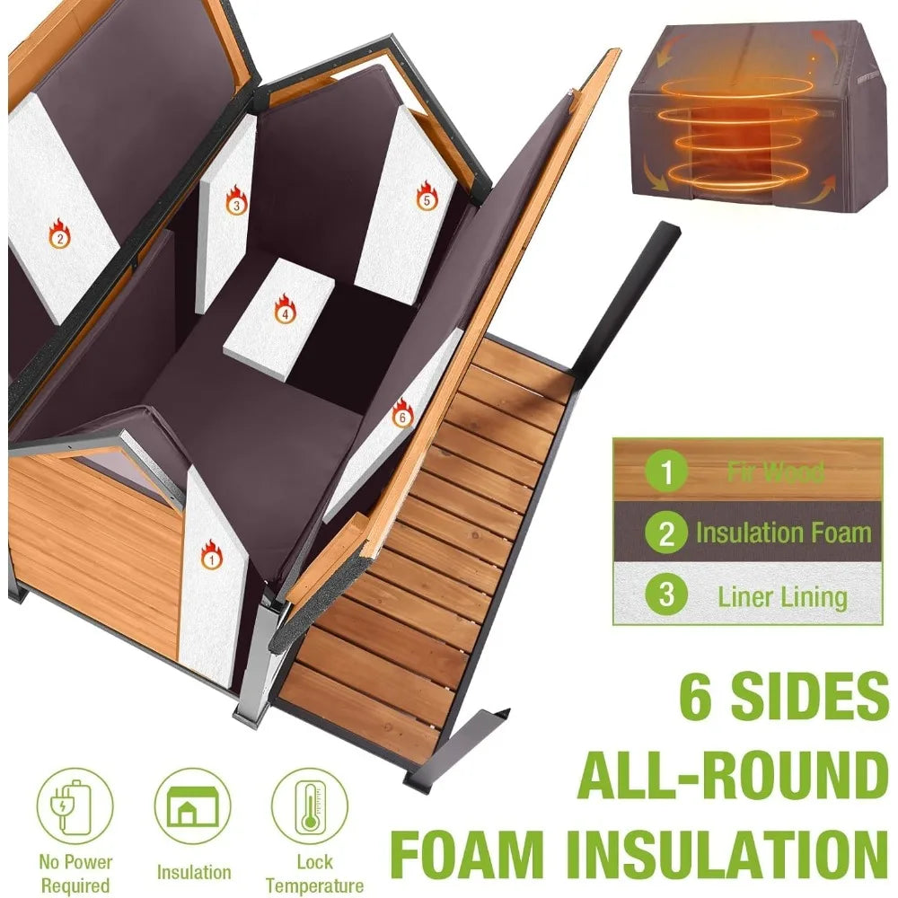 Large Dog House, Outdoor for Large Breed Dogs, Insulated Dog Kennel Outside, Metal Frame, Weatherproof Dog Shelter with Porch