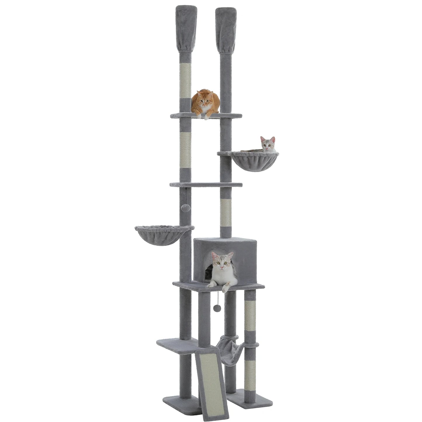 Cactus Cat Tree Floor to Ceiling, Cat Tower 7 Tiers, Cat Climbing Tree with Cozy Hammocks and Condos 5 Platforms, Scratching Posts