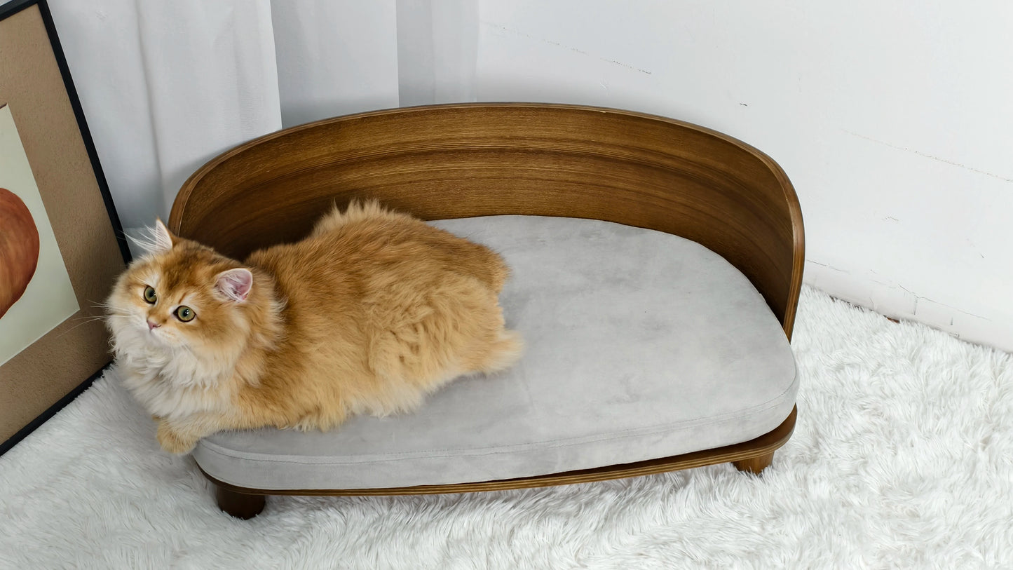 BingoPaw S/M Elevated Cat Bed Wooden Indoor Cat Couch Bed, Pet Sofa Chair Lounge for Kitty, Puppy or Small Animal