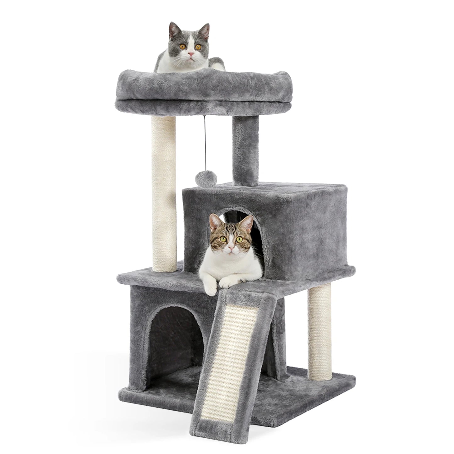 Small Cat Tree Tower with Scratching Pad, Two Large Condos, Cat Scratching Post for Indoor, Kitten House Bed, Cat Accessories
