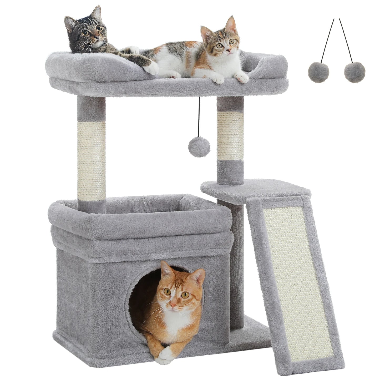 Small Cat Tree for Indoor Cat, Tower with Sisal Scratching Post and Pad, Wide Top Perch , Large Cat Condo ,Cat Scratchers, Cat Toys